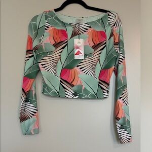 Calia Tropical Print Long Sleeve Crop Top